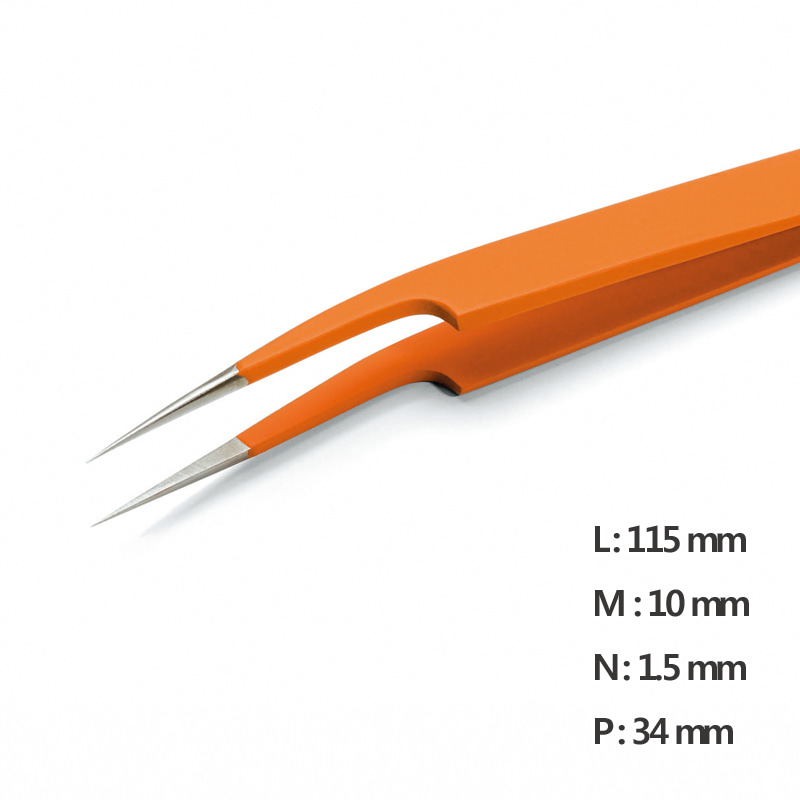 고정밀 트위저, Rubis®,RU-5A Grip-SATweezerUltra Fine Pointed NanoNone slip, L115mm Model: RU-5A Grip-SA